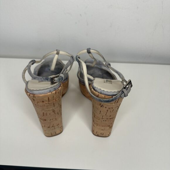 Prada Tie Dye Light Blue Suede Tan Cork Wedge Sandals Ankle Espadrilles 38 - Picture 6 of 13
